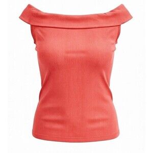 BCBG Maxazria Coral Papaya Ribbed Knit Cowl Neck Foldover Top